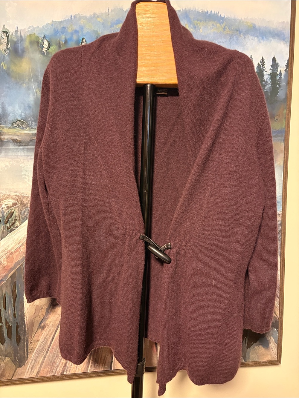 Women's Plum Cashmere Open-Front Shawl Cardigan Sweater